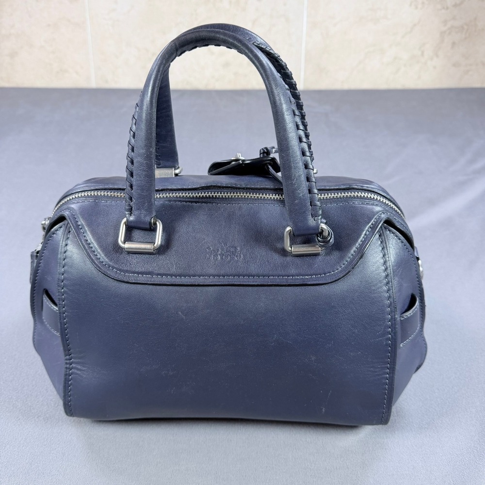 Coach Ace Satchel Glovetanned Leather Navy Blue 12x8x6.5 Braided Handles 37017 - Picture 2 of 16